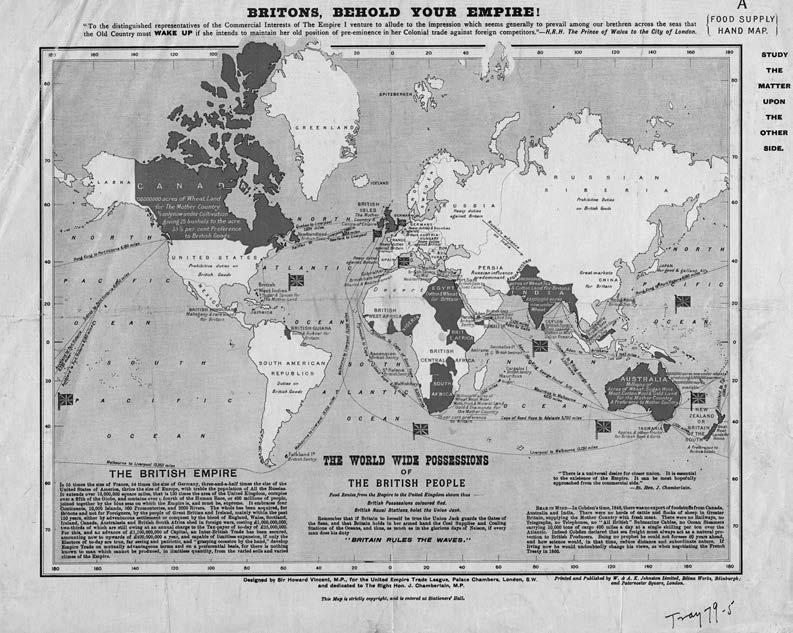 By the end of the nineteenth century, the British Empire spanned the globe. This map was intended to convince Britons of the benefits of empire. In it, Canada was primarily valued for its farmland and as a captive market for British goods. Library and Archives Canada, NMC8207, e011076405-v8.